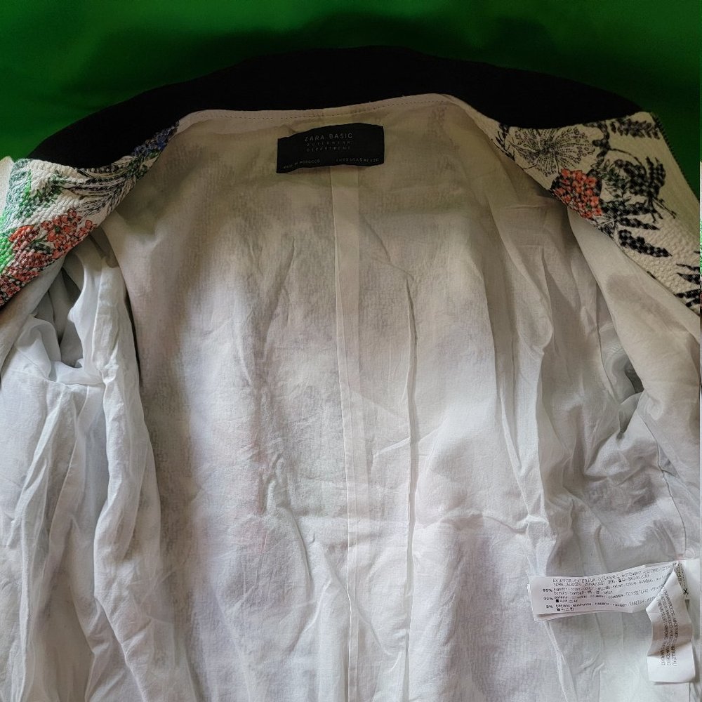 Zara Basic Bomber Jacket, White With Multicolor F… - image 5
